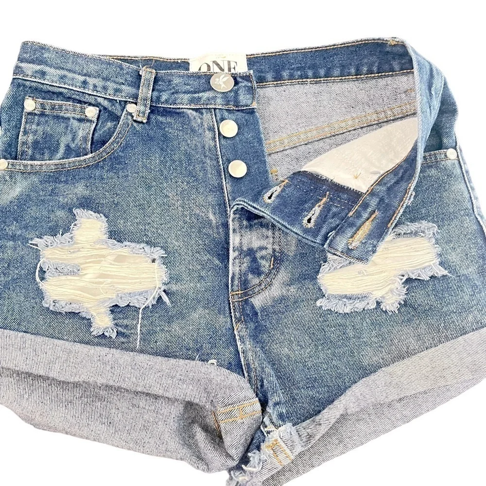 ONE Teaspoon x Free‎ People Outlaw Distress Long Rise Denim Shorts size 2